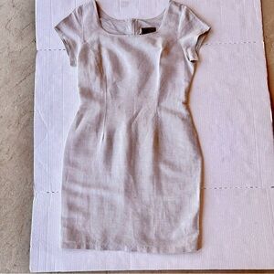 Comfy Sophisticated Cotton & Flax Pleated Sheath Midi Dress Cotton